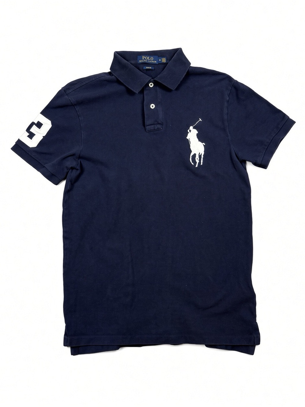 Polo Ralph Lauren Slim Fit Big Pony Polo Navy Mens M White #3 Sleeve